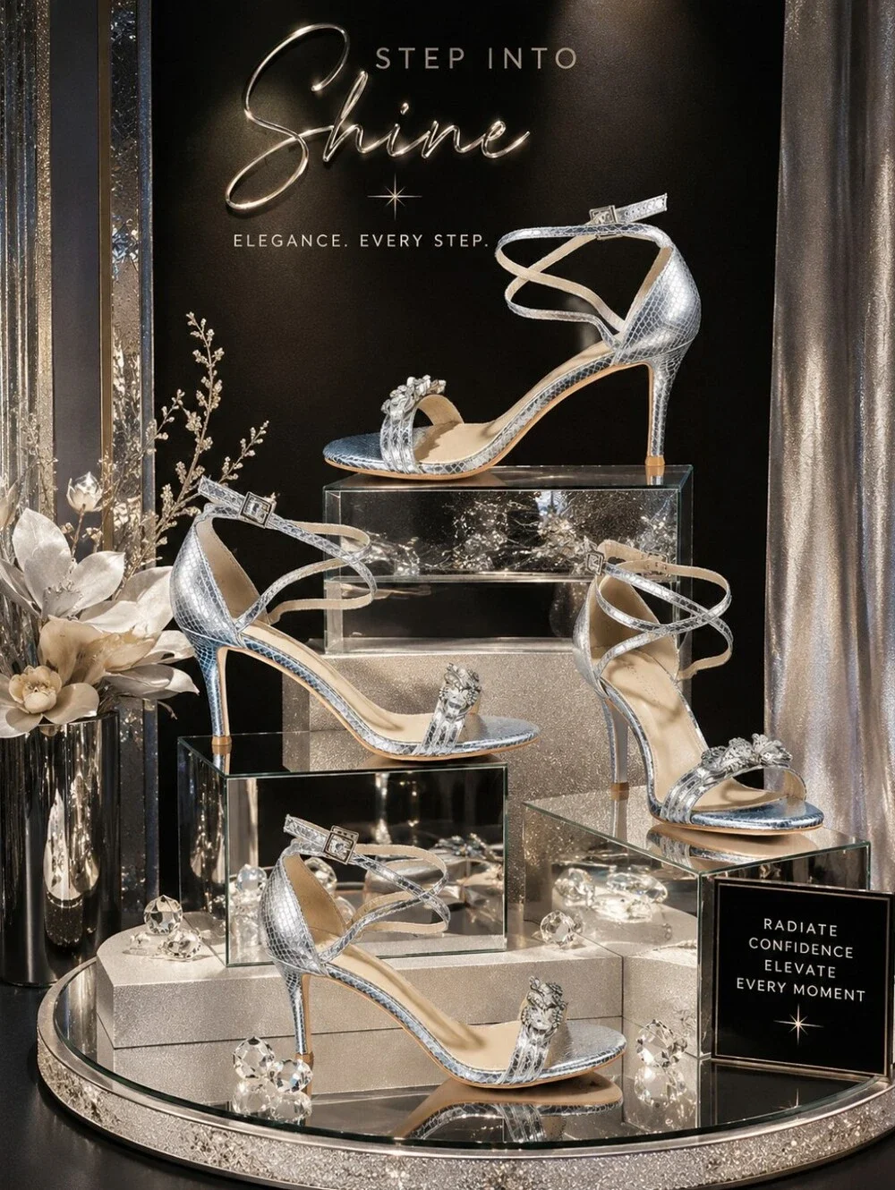 Silver Crystal-Embellished Strappy Heels - Women's Dress Sandals